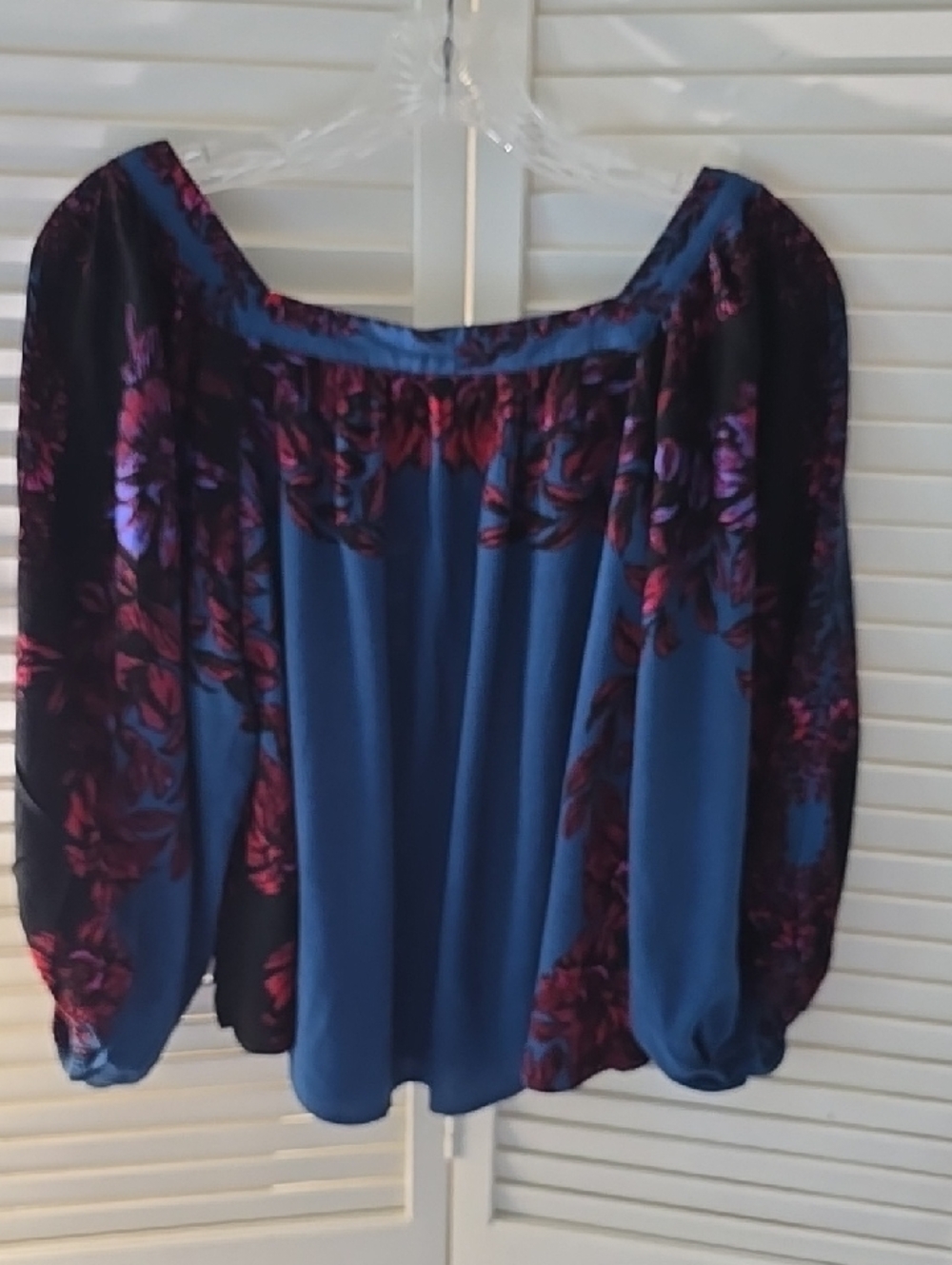 Free People Blue Floral Peasant Blouse with Tie - Picture 2 of 7